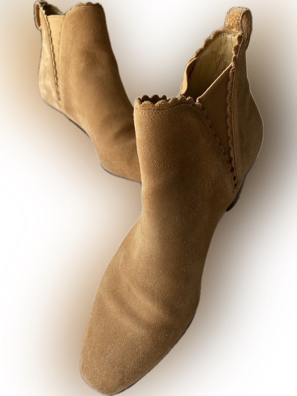 Talbots Scalloped Suede Ankle Booties in Camel